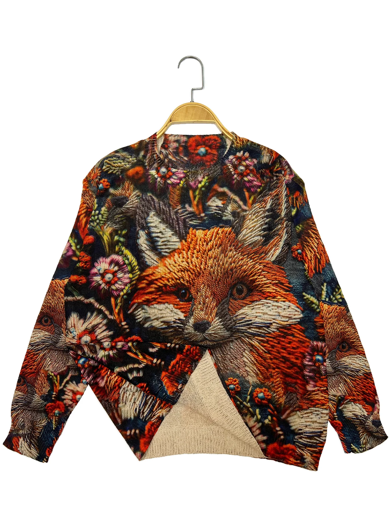 Fox animal print sweater casual round neck long sleeve sweater suitable for spring and autumn women\'s clothing