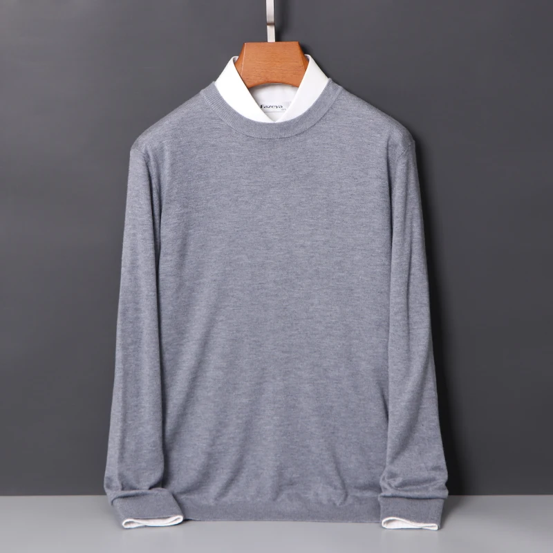 Basic Spring Autumn Winter Man Sweater Classic Men Worsted Merino Wool Knitted Pullover Long Sleeve Clothing Tops O-Neck Jumper