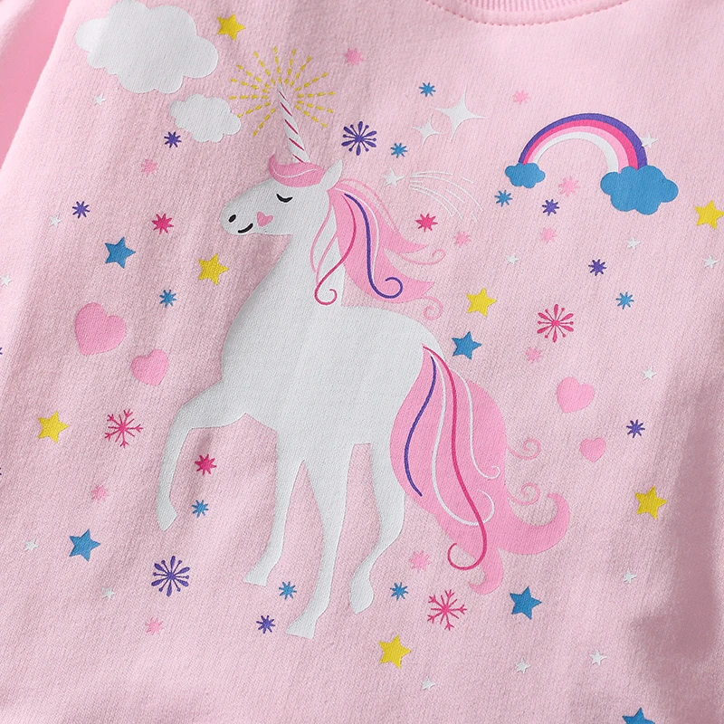 Little maven Baby Girls 2024 Autumn Children\'s Clothing Cotton Cartoon Unicorn Sweatershirts Tops+Legging Sets Clothes for Kids