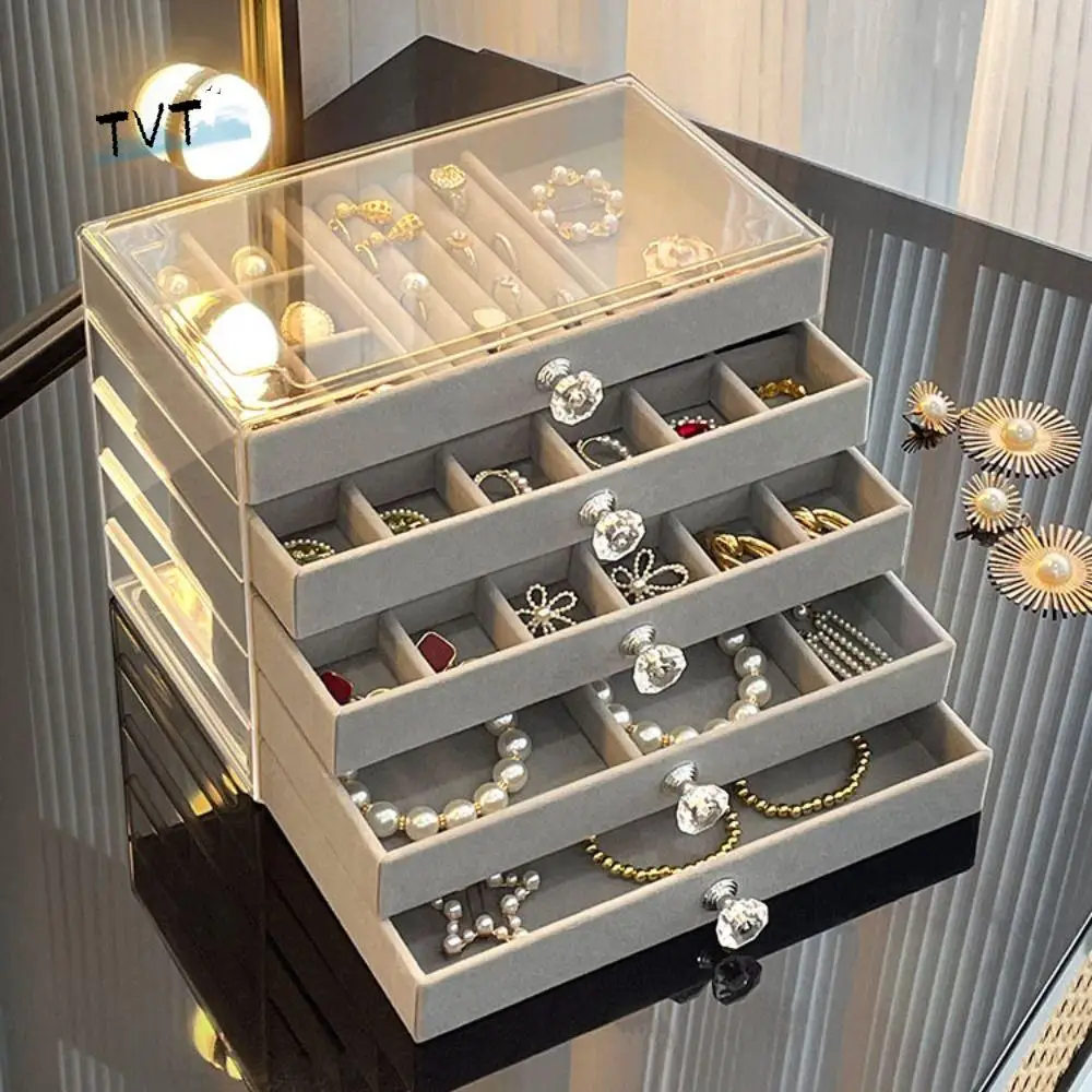 

Бархатная шкатулка для драгоценностей большой емкости, серьги, ожерелья, кольца, браслеты, держатель для ящика, многослойный акрил