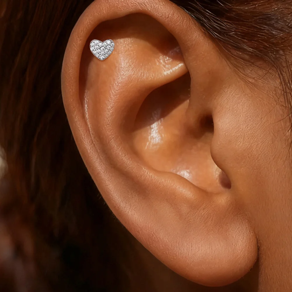 AIDE Moissanite Shiny Star/Heart/Devil's Eye Flat Back Internal Thread Piercing for Women Dainty Birthday Anniversary Gifts view 4