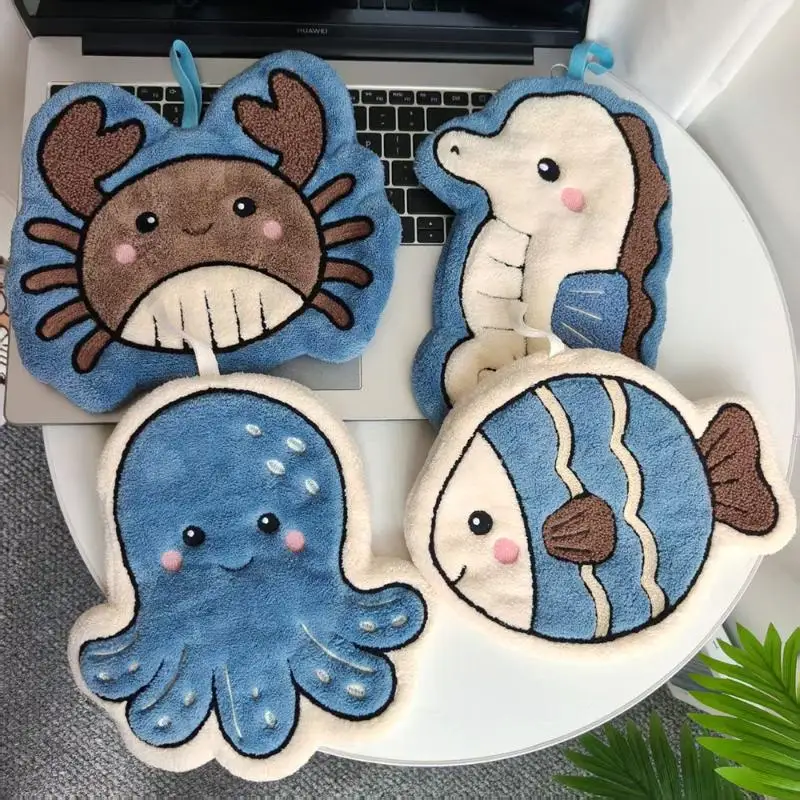 Cute Ocean Animal Microfiber Hand Towels Super Soft Quick Dry Absorbent Portable for Travel Camping Outdoor Use