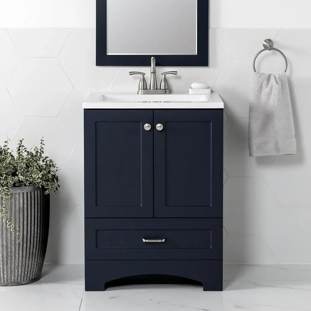 

24 Inch Bathroom cabinet with Sink, Featuring one drawer and double-hinged cabinets doors, Easy Assembly, Bathroom cabinet