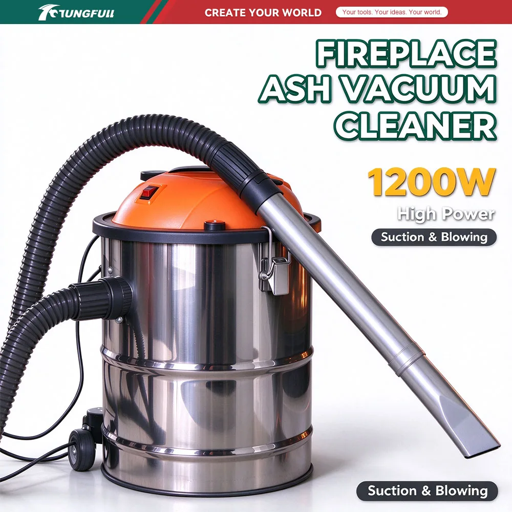 TUNGFULL 1200W Fireplace Ash Vacuum Cleaner 2 in 1 Suction and Blowing for Wood Stove BBQ Grill Charcoal Sawdust Home