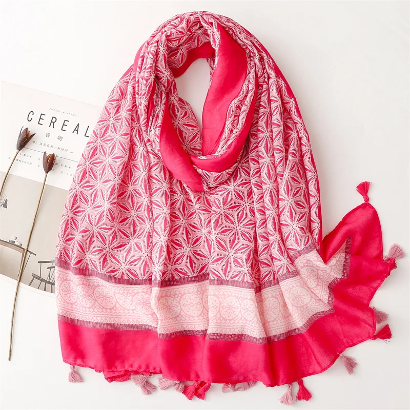 

2023 New Vintage Flower Pattern Tassel Shawls Scarf Women Beautiful Soft Floral Print Wrap Hijab Scarves 7 Color Free Shipping