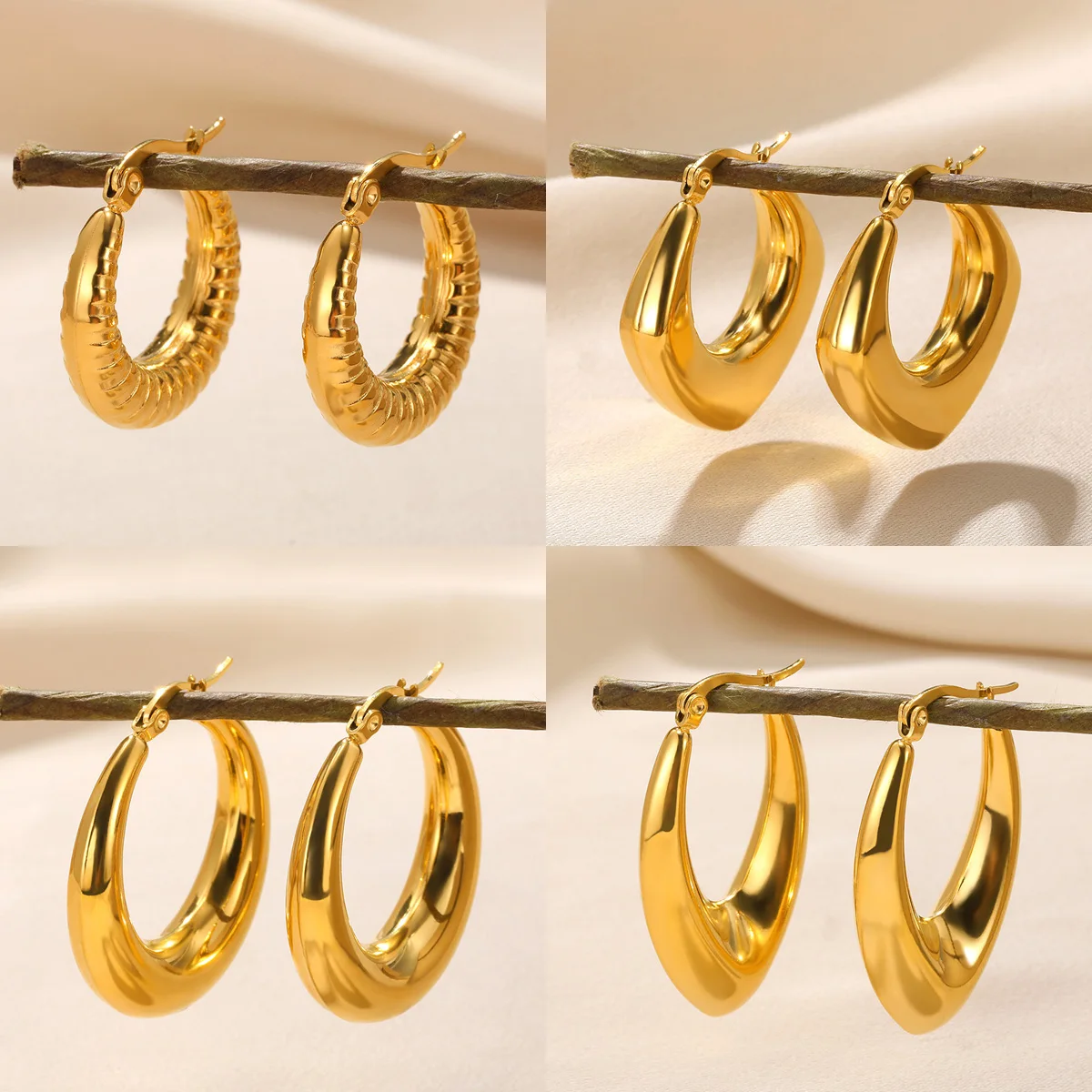 Geometric Earrings for Women Stailnless Steel Tarnish Chunky Ear Buckle Round Thick Earring Fashion Jewelry Gift Wholesalers