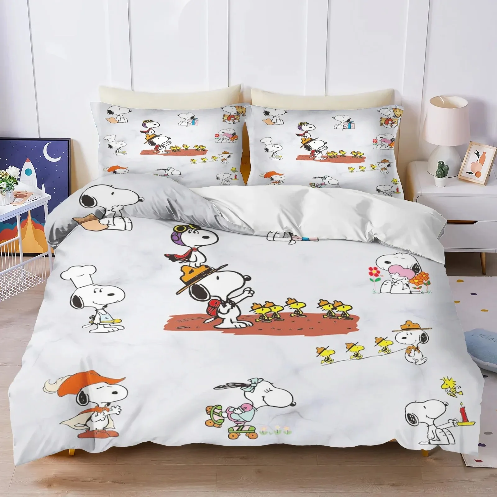 3D Printed Cartoon Snoopy Themed Bedding Set for Boys Girls Duvet Cover Pillowcase Twin Queen King Full Single Double Sizes