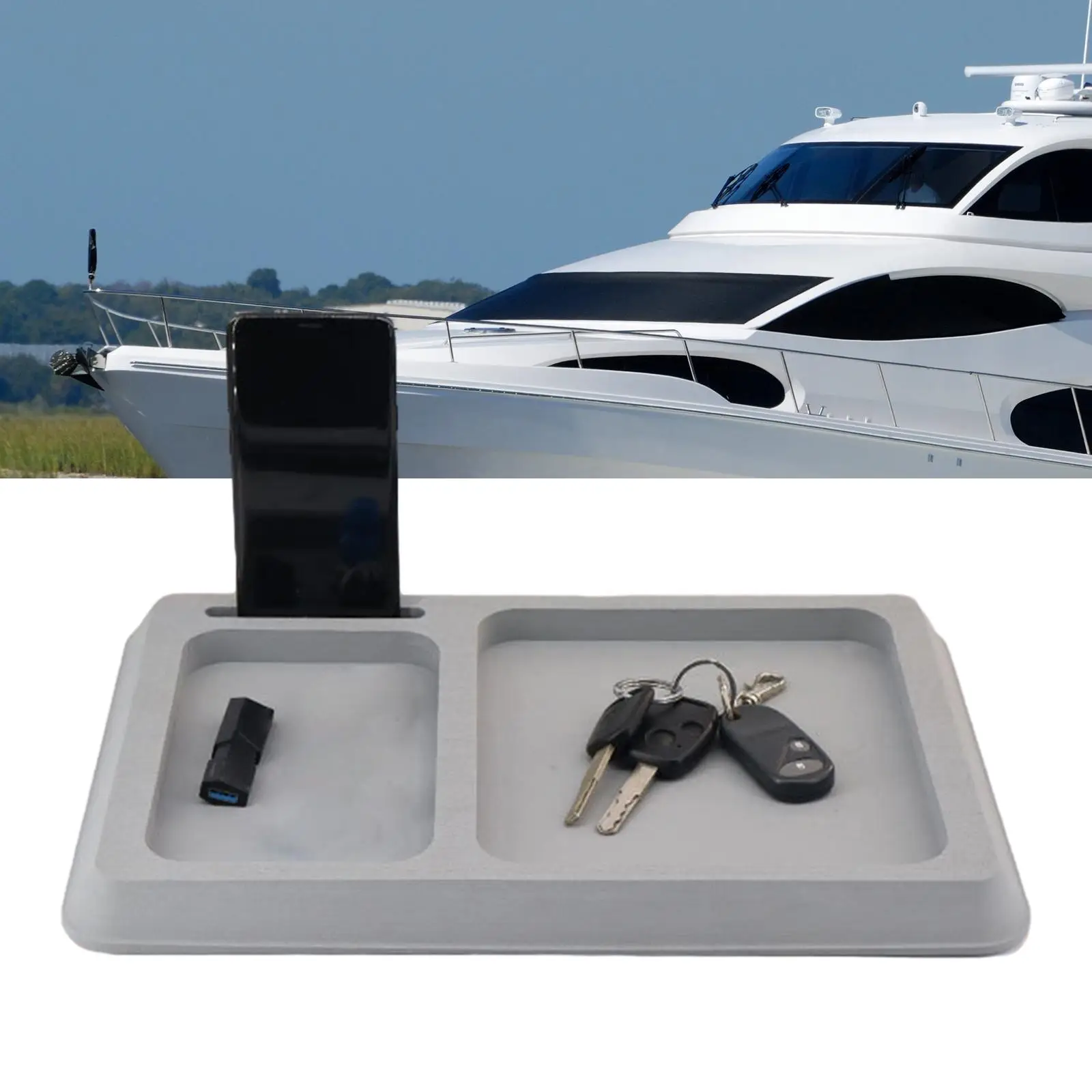

Phone Boat Dash Anti Skid Accs Spare Parts Easy Installation Multipurpose Seperate Compartments Tray Box for Marine Boating