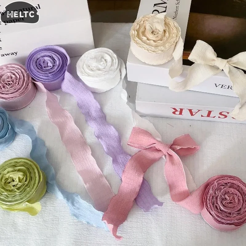2.5cm New 10 Yards Fishtail Yarn Ribbons 2.5cm Wave Edge Pleated Chiffon Ribbon Gift Wrapping Bouquets Gifts Packaging Material