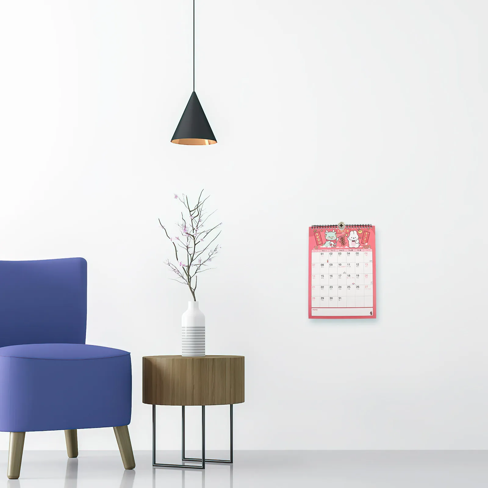 

1Set Sturdy Wall Calendar 2024 Large Print Monthly Calendar for Daily Use Room Hanging Organizer Compact Space-Saving Design