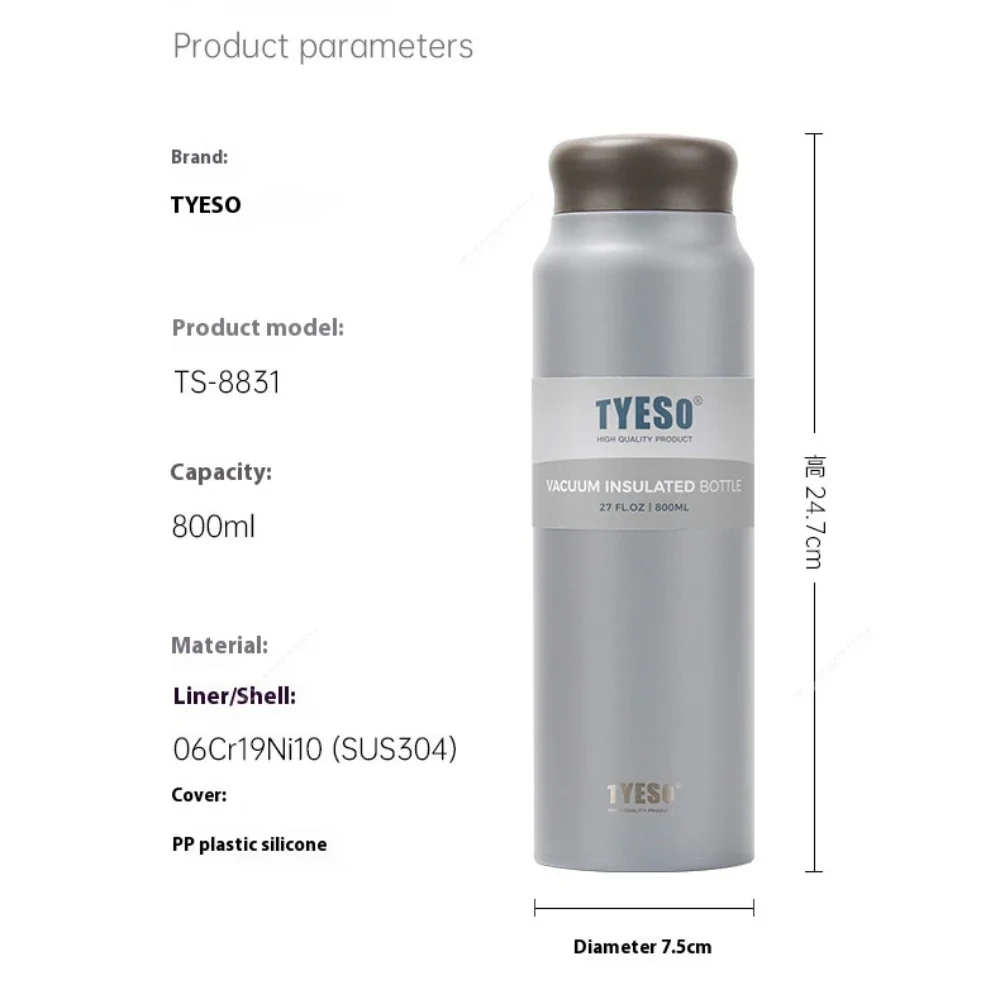 Tyeso الفولاذ المقاوم للصدأ معزول السفر القدح المحمولة الرياضة في الهواء الطلق زجاجة ماء عبر الحدود ترموس تفريغ القهوة كوب قارورة عازلة