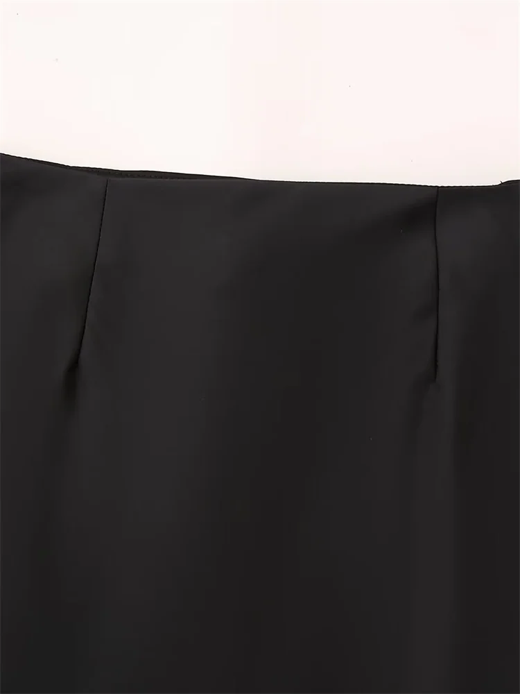 Zevity New Women Fashion Black Color Soft Satin A Line Long Skirt Faldas Mujer Female Chic Zipper Fly Casual Vestidos QUN2944