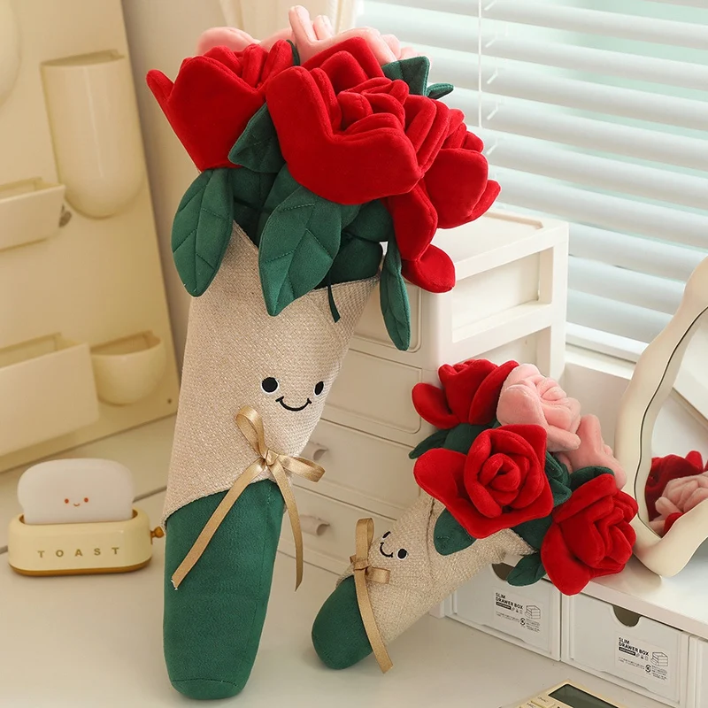 28/50CM Three-dimensional Simulated Rose Plush Shape Rose Flower Bouquet Girl Gifts