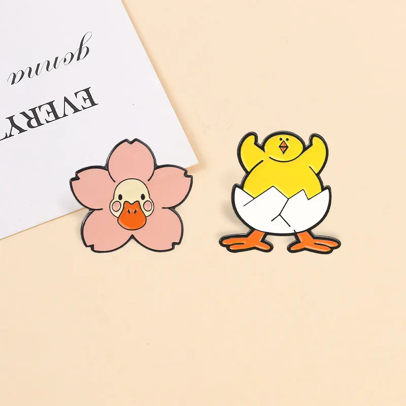 Niedliche Cartoon-Brüterküken-Emaille-Anstecknadel, Kawaii Kirschblüten-Enten-Metallbrosche, Taschen-Reversabzeichen, Schmuckgeschenke für Kinder und Freunde – Detail 8