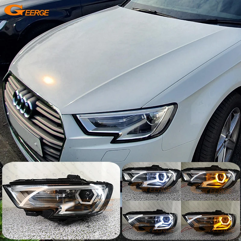 

For Audi A3 S3 8V Xenon Headlight Ultra Bright A/W Switchback Day Light Turn Signal Cotton Hex LED Angel Eyes Halo Rings