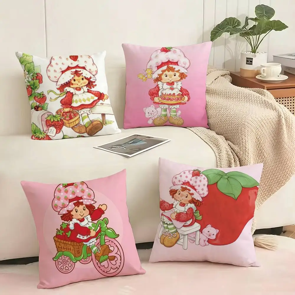 Pink S-Strawberry Shortcake  Square Double-Sided printed Pillow Case Bedroom Bedside Pillow Sofa Cushion Cover Gift