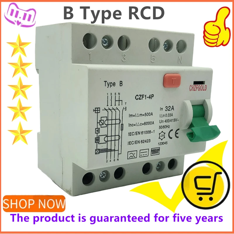 CHZFGOLD B Type RCD Cheap Price  Earth Leakage Current Circuit Breaker DC 10KA 2P 4P 16A 20A 32A 40A 50A