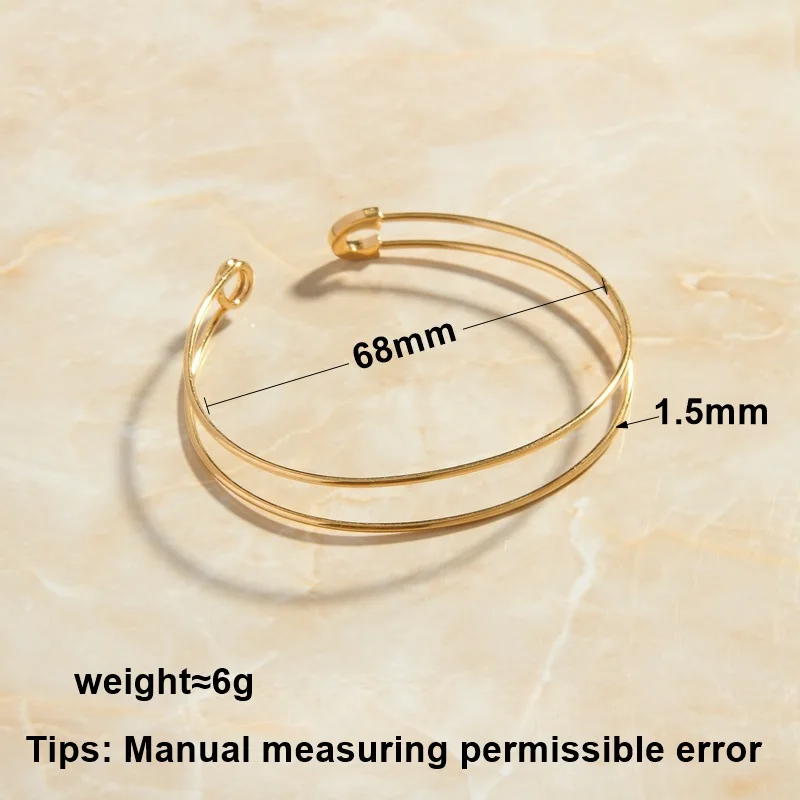 LESIEM Hot Selling Gold Plated Gentlewoman charms bangle Pin shaped open bangle Wedding Bracelet jewelry display