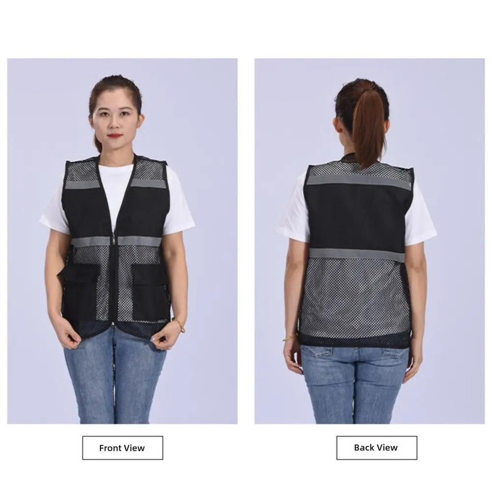 Mesh Safety Vest Sleeveless Style Zipper V-neck Vest Ordinary/With Reflective Strips Outdoor Work Clothes Volunteer Work