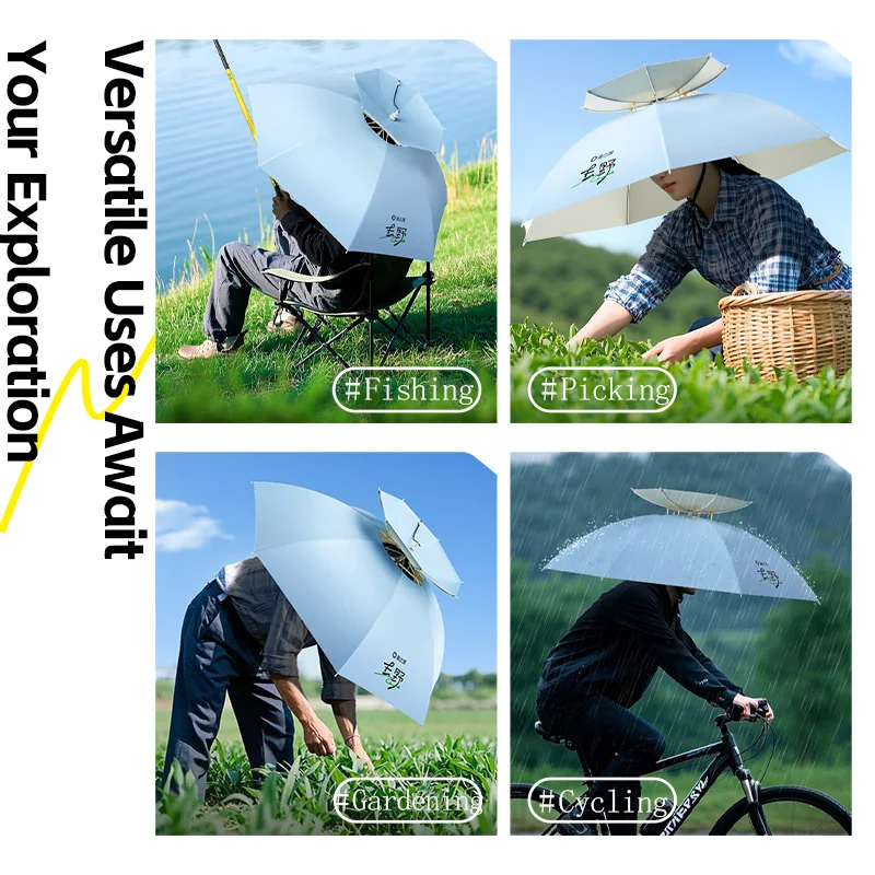 Tragbarer faltbarer Regenschirmhut UPF 50+, UV-Schutz, wasserdicht, freihändig, für Gartenarbeit und Angeln, Kopfbedeckung für Sonnenschutz – Detail 4
