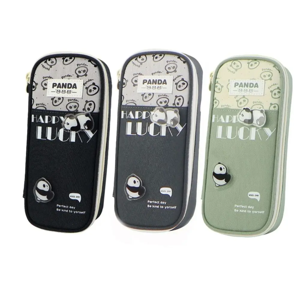 Two Layers Panda Pencil Cases Pen Holder Multifunction Large Capacity Pen Boxes Creative Green Cartoon Pen Pounch