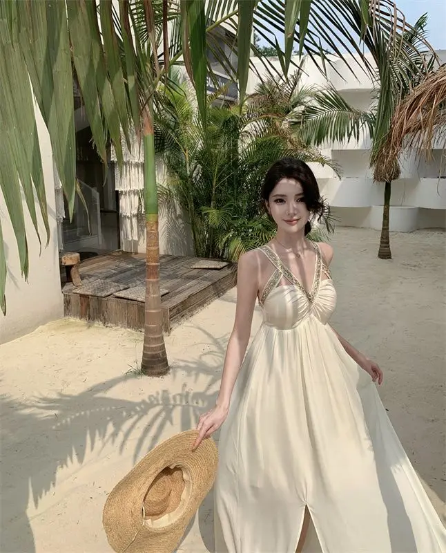 ドレス レディースドレス 原宿 秋 サテン パールトリム付き シャーリング ノースリーブ マーメイドヘム ソワレ フレンチ 絶妙なミニマリストレディ