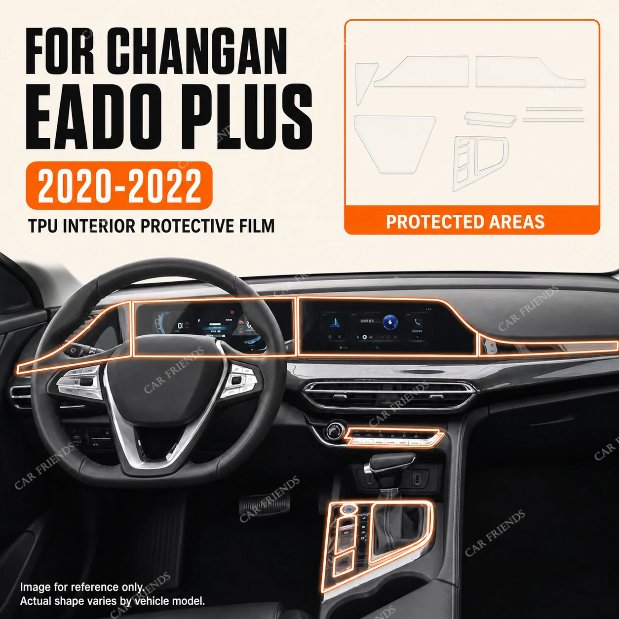 For Changan Eado Plus 2020-2022 Transparent TPU Interior Protective Film Door, Center Console, Dashboard & Navigation Screen