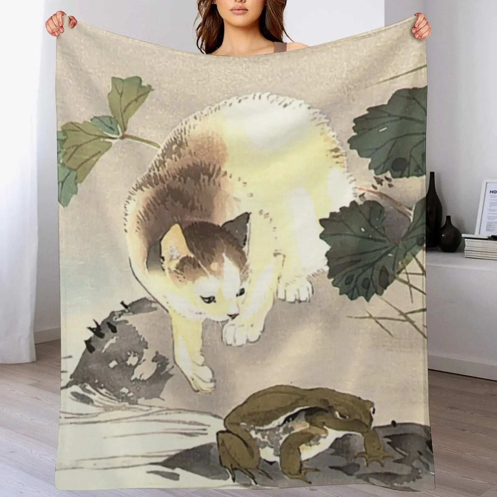 

Antique Japanese Woodblock Watercolor Cat Print Throw Blanket for sofa Hair warm for winter For Sofa Thin Blankets