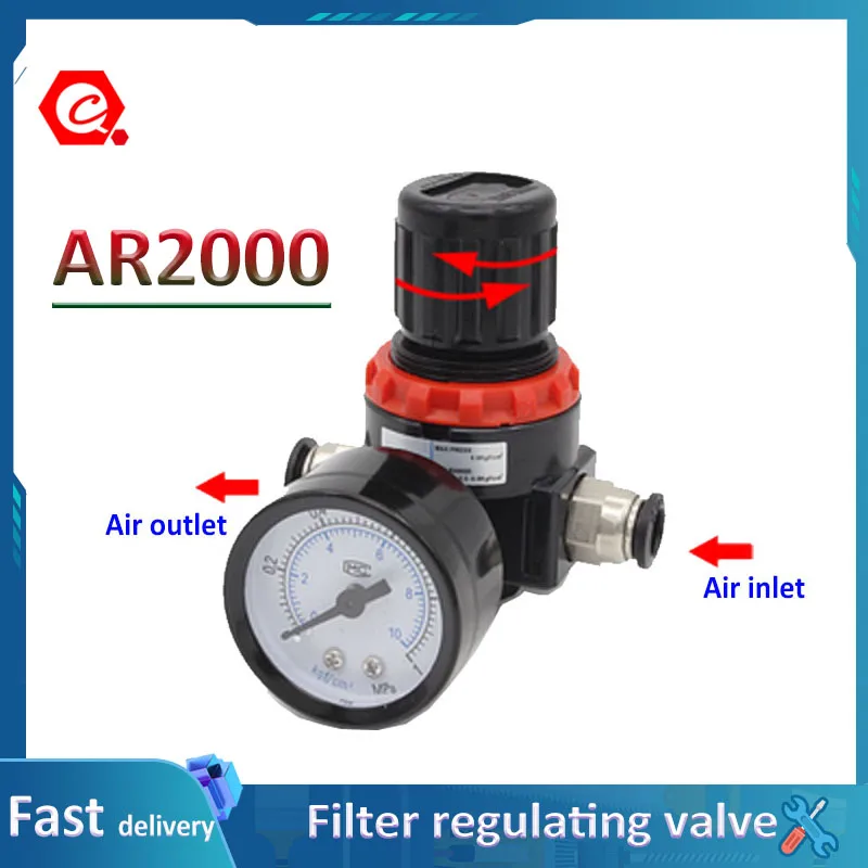 

1Pc AR2000 Pneumatic Air Pressure Relief Control Compressor Regulator Treatment Units Valve 4-16mm Fitting Interface G1/4''