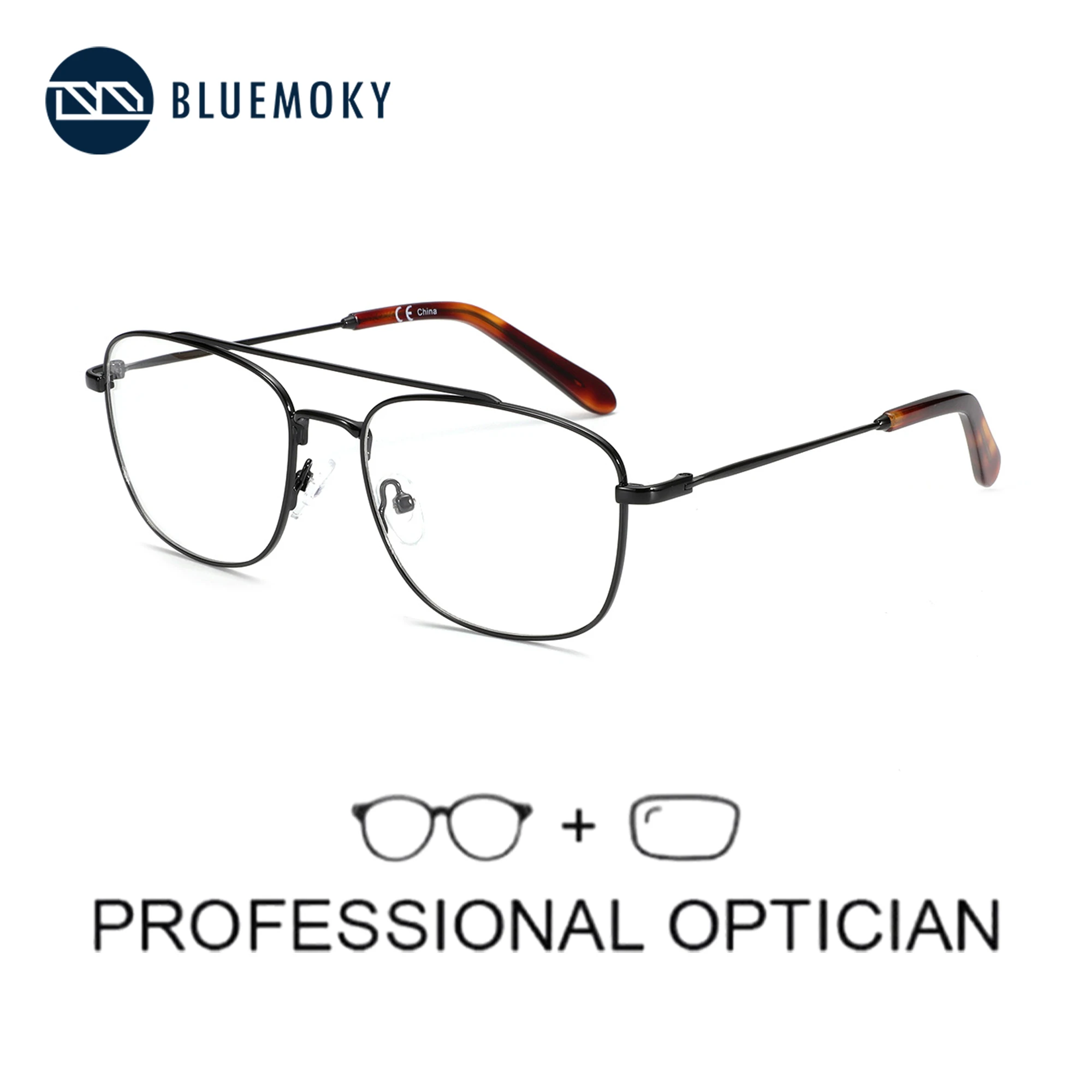 BLUEMOKY Modish Pilot Prescription Eyewear Aviator Design Men Anti Blue Light Myopia/Progressive Optical Glasses