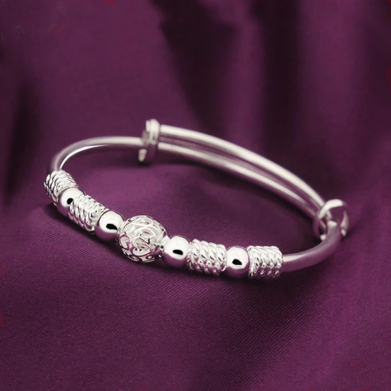 New Korean Fashion Silver Color Lucky Beads Bangles for Women Bracelets Luxury Designer Party Wedding Jewelry Gifts