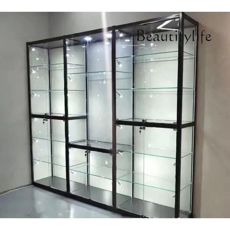 H45 Custom. Aluminium Frame Store Display Showcase Flat Pack Accessories Display Showcase Wooden With LED Lock
