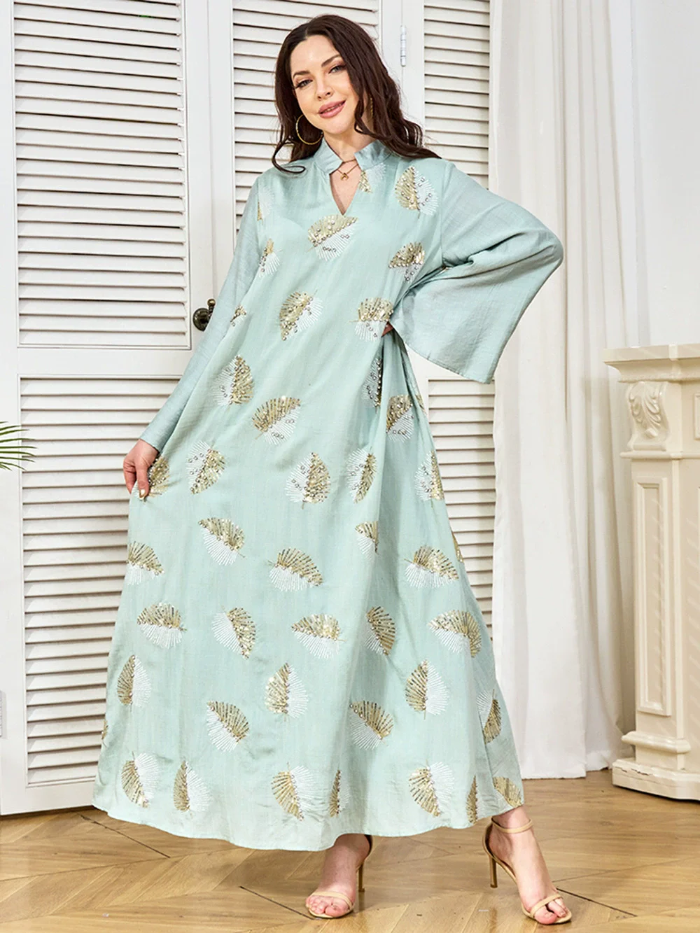 Muslim elegant dress, Middle Eastern women's clothing, abaya pearl inlaid diamond robe, Dubai women's clothing wholesale