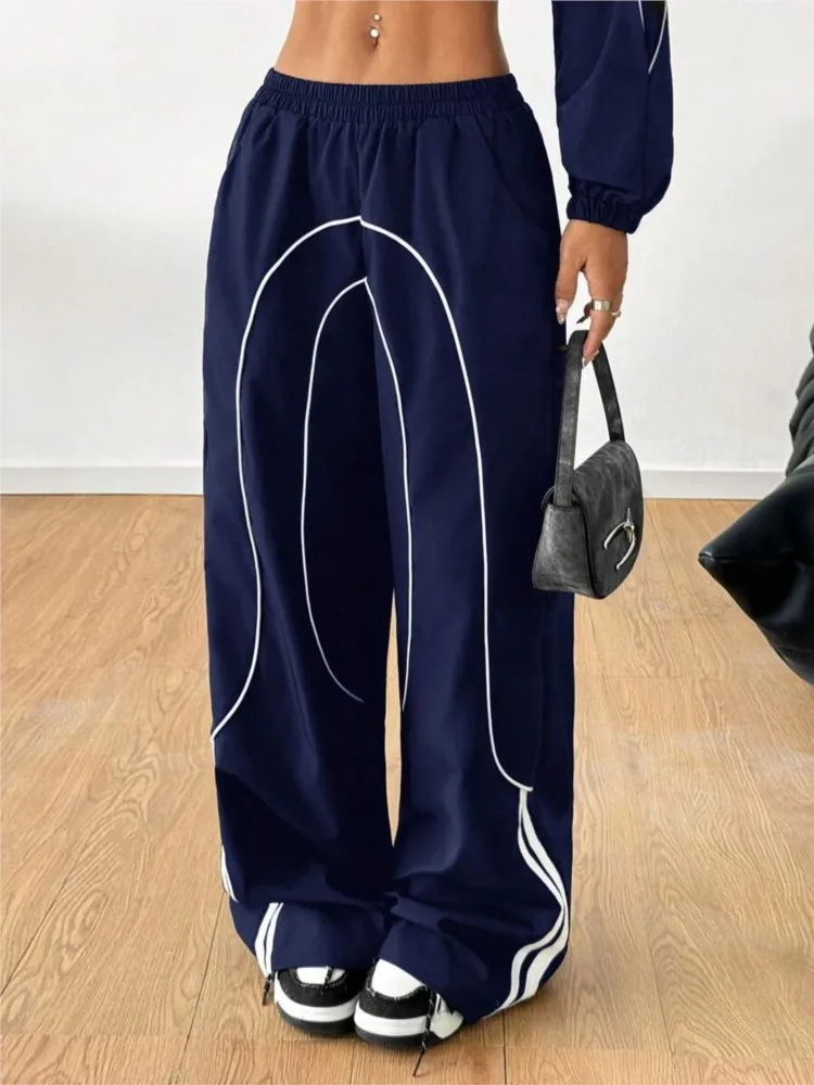 Fashion Elastic Waist Pants For Women Spring Low-waist Color Matching Loose High Street Fashion Personalized Design Pants Female