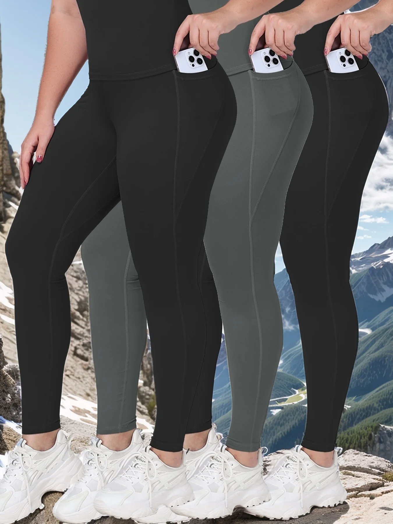  Women Leggings With Pockets Solid Color High Waist Butt Lifting Workout Tights Slim Elastic Pants Casual SportWear