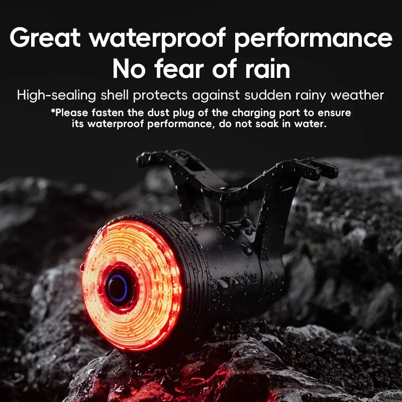 ROCKBROS Bicycle Smart Auto Brake Sensing Light Waterproof LED USB C Charging Cycling Taillight Bike Rear Light Accessories Q0