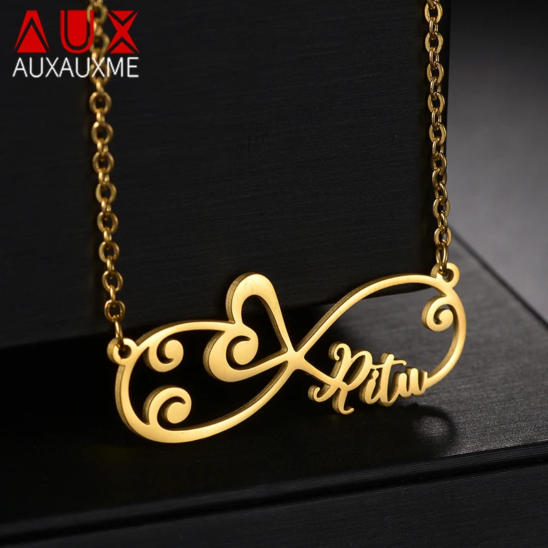 

Auxauxme Custom Infinite Heart Necklace Stainless Steel for Women Personalized Names Pendant Party Birthday Jewelry Gifts