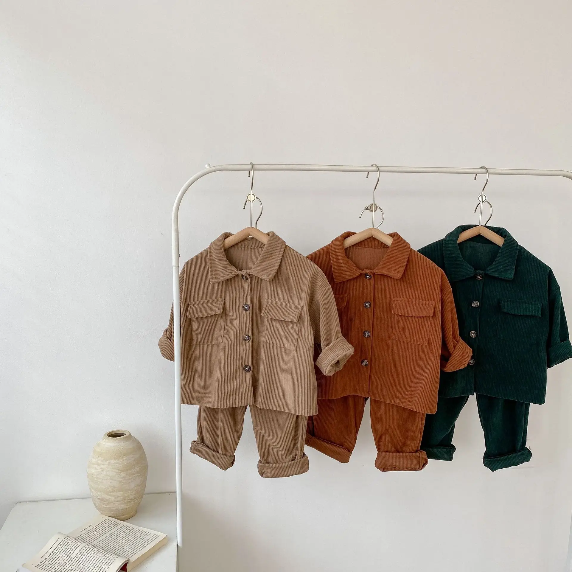 Spring and Autumn New 0-3 Year Old Baby Boys and Girls Fashion Polo Collar Cardigan Coat+Trouser Corduroy Two Piece Set