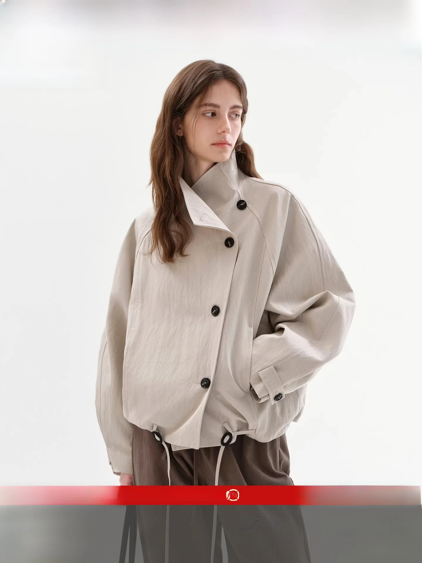 

Fano ort Coat Women's Spring 2026 Versatile High-End Single-Button Dstring Windbreaker mat Sle Stand Fit