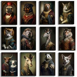 Renaissance European Aristocrat Giraffe Tiger Highland Cow Cat Tiger Dog Poster Print Canvas Painting Wall Art Room Home Decor