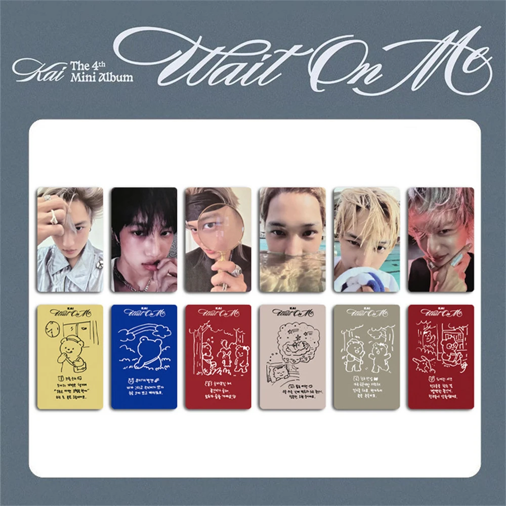 6Pcs/Set KPOP KAI Photocards 4TH Mini Album Wait On Me Paper Postcard KAI Photo Printed Two-Sided Lomo Cards Fans Collect Gifts