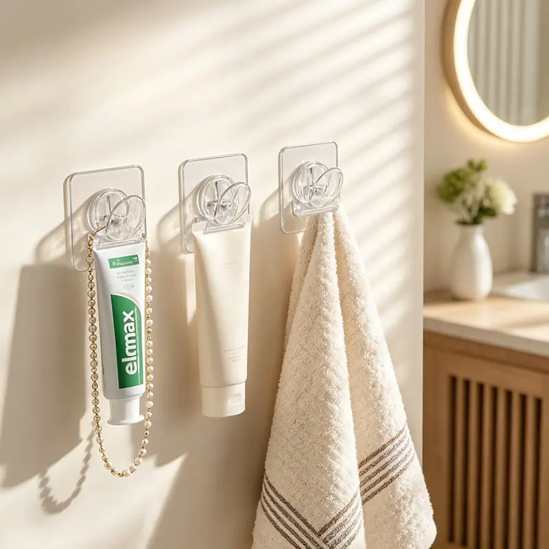 Punch‑Free Self‑Adhesive Wall Clip Multi‑Purpose Wall Mount Clamp for Bathroom Kitchen Hanging Towel Toothpaste Storage