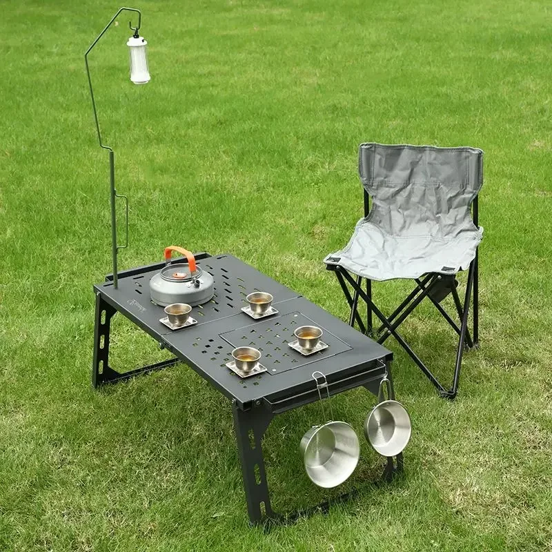 PPortable Folding Iron‑Mesh Tactical Table Multifunctional Outdoor Desk for Camping Picnic BBQ Hiking Travel Activities