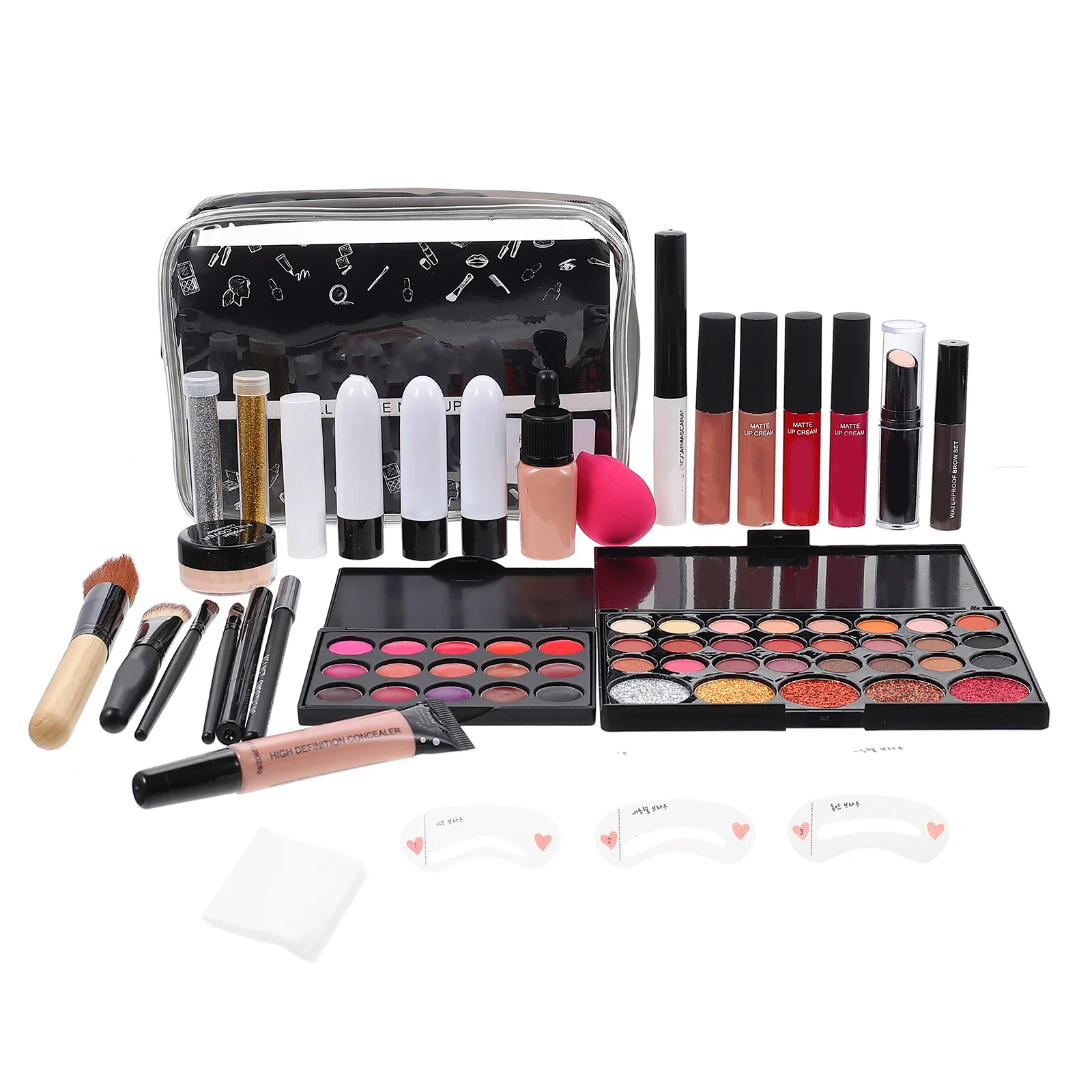 1 Juego de maquillaje para mujer, Kit todo en uno, brochas duraderas, lavable, mezclable, práctico Kit de brochas de maquillaje, cosméticos para mujer