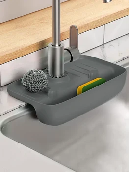 Ev Silikon Lavabo Drenaj Raf Musluk Sıçramaya Dayanıklı Su Toplama Pedi Sünger Bez Çelik Yün Gadget saklama kutusu