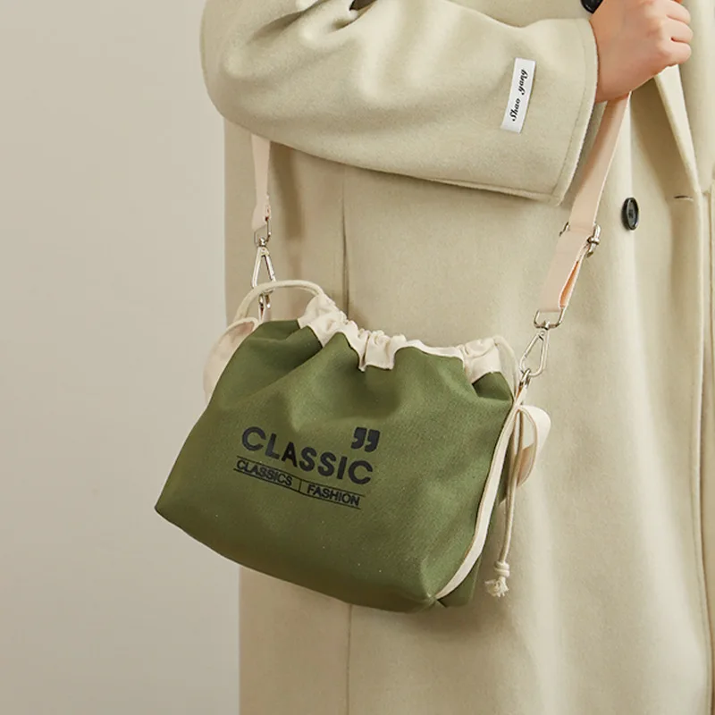 Drawstring Canvas Insulated Lunch Bag Thicken Food Storage Bag Thermal Bento Box Tote Cooler Handbags for Outdoor Picnic