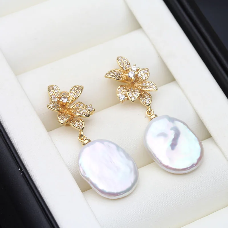 

White Natural Freshwater Pearl Dangle Earrings For Women,Gold Plated Earrings with White Pearls Wife Mother Gift Pink Black