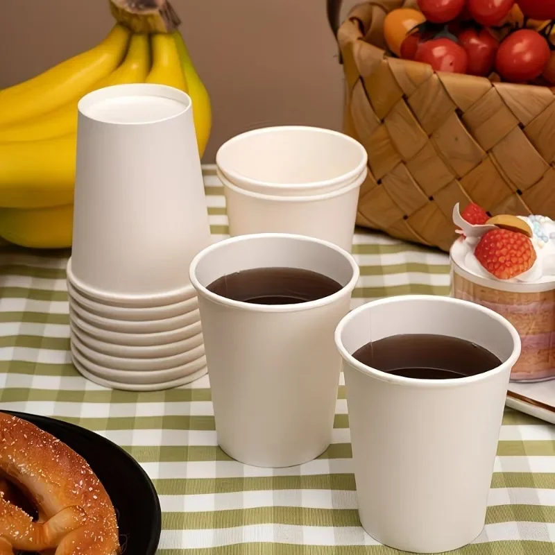 50/100PCS White Paper Cups Juice Milk Coffee Disposable Hot Cold Drinking Paper Cups Weddings Birthdays Picnics Packing