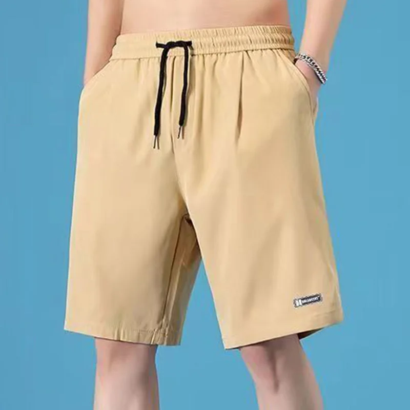 Fashion Loose Elastic Waist Pockets Shirring Bandage Shorts Men\'s 2023 Summer New Oversized Solid Color All-match Casual Shorts