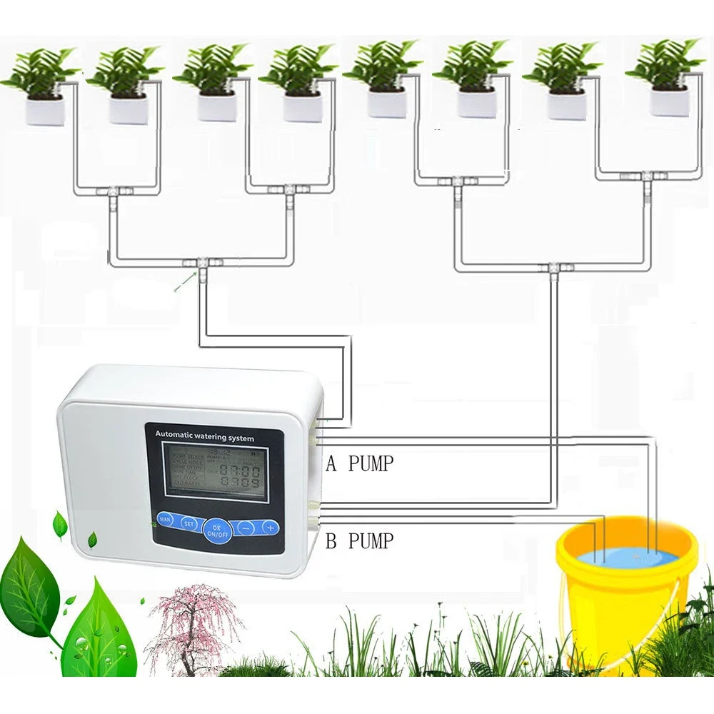 10/15/20cm  Dual-pump Smart Drip Irrigation System Timer Garden Automatic Solar Energy Charging Watering System for Flowers